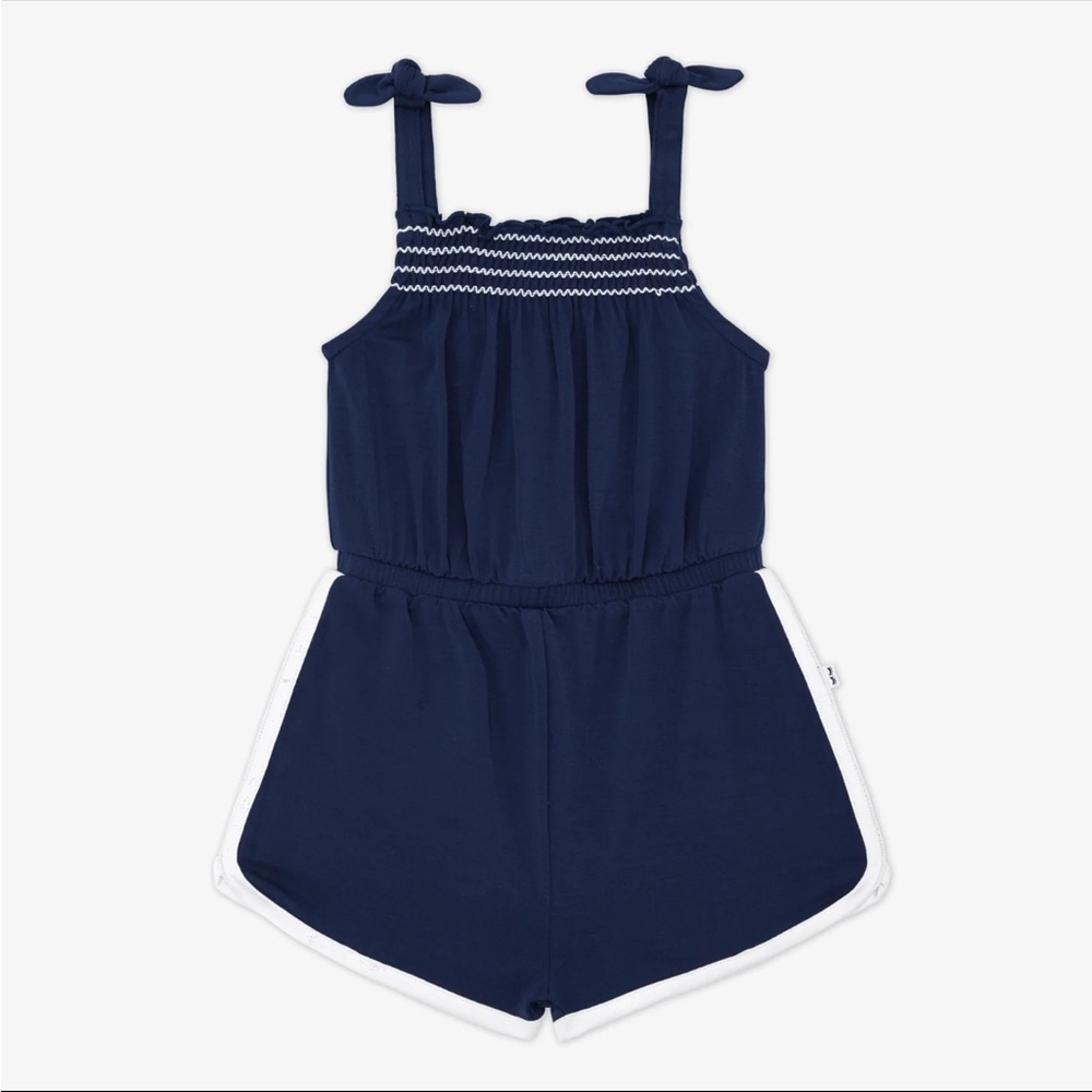 Little Sleepies Navy Blue Romper with White Trim